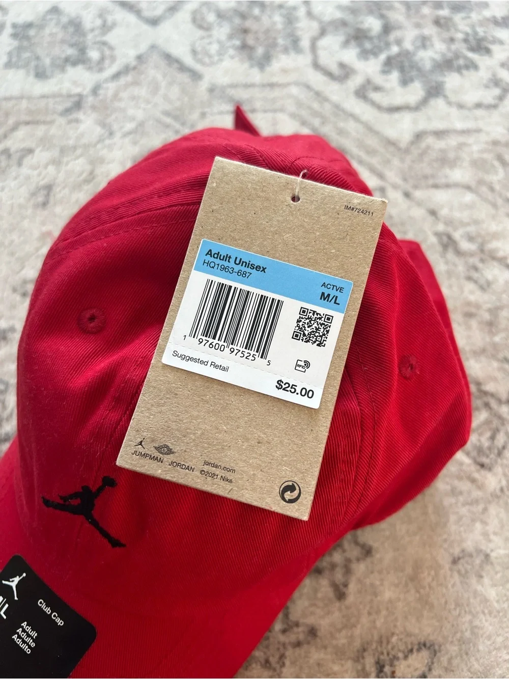 Adult Unisex Nike Jordan Club Unstructured Curved-Bill Hat medium large